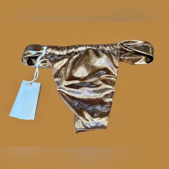 NWT Good American Shiny Mocha Foil Ruched Bikini Bottom, XS (0) - Picture 4 of 11
